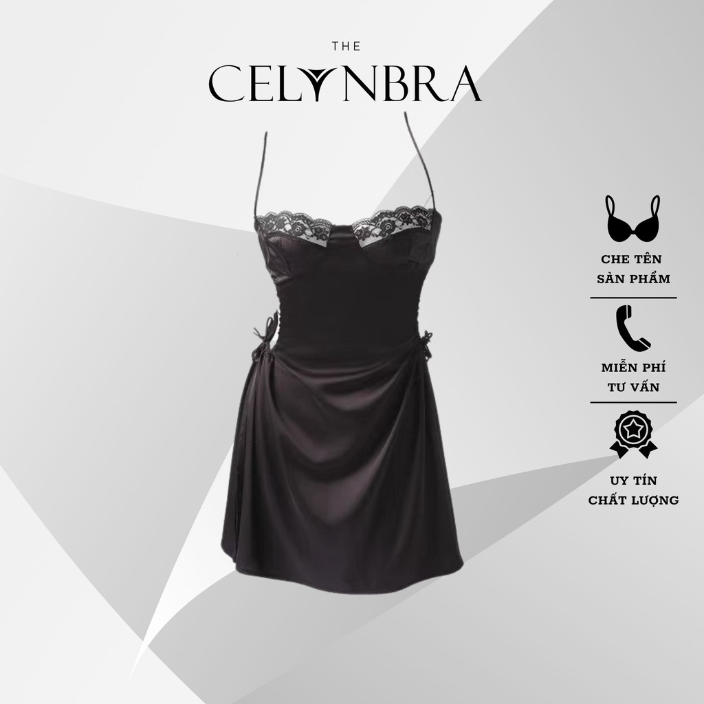 Váy ngủ lụa satin viền ren sexy khoét eo dây rút cup ngực quyến rũ THE CELYNBRA - V44