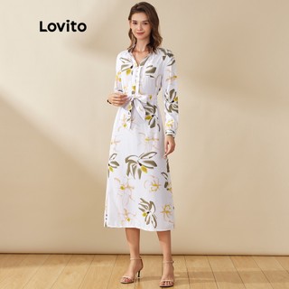 Đầm Sơ Mi Lovito Dài Tay In Họa Tiết