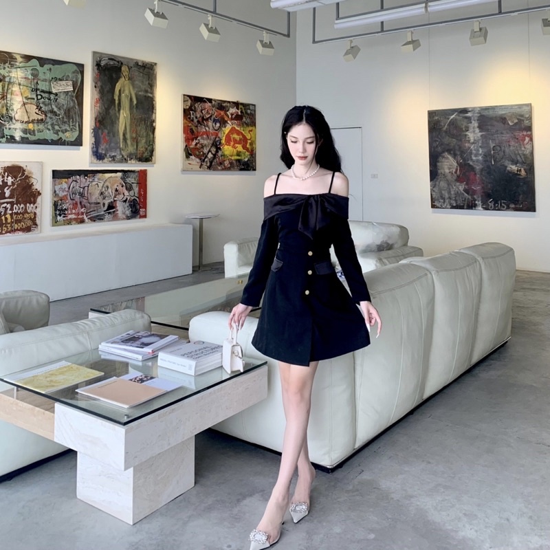 Váy đầm nữ trễ vai Daria Dress dài tay tiểu thư SOURIS BY G