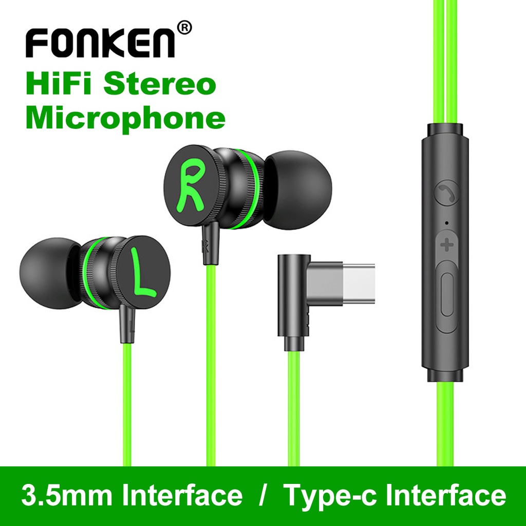 Tai nghe nhét tai FONKEN Type C Jack cắm 3.5mm giảm tiếng ồn có micro thích hợp cho điện thoại Xiaomi Huawei