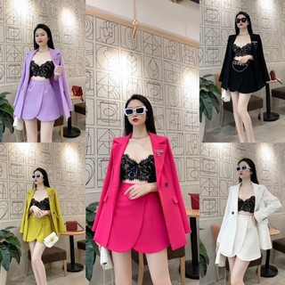 Set áo vest blazer + chân váy + Áo bra đen