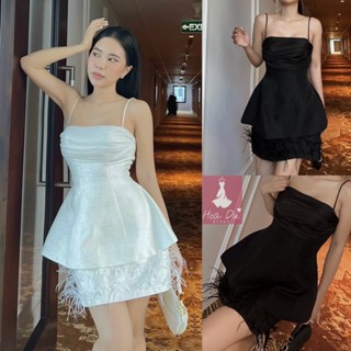   Ảnh sàn + video  Hàng chuẩn Set áo Peplum 2 dây phối chân váy đính lông vũ cho nàng đi tiệc dạo phố 
