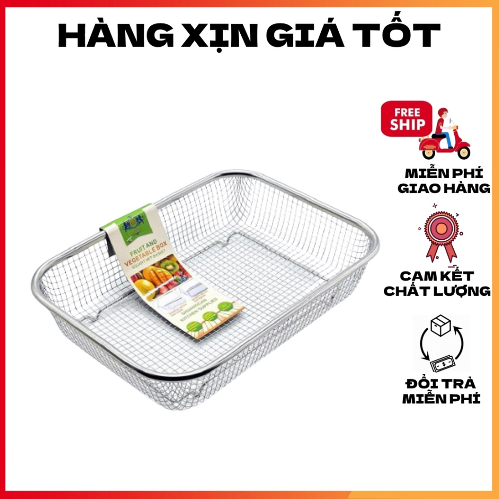Rổ inox loại lớn, có đế chắc chắn, size 30*22*7cm đựng hoa quả, trái cây, rau củ tiện lợi
