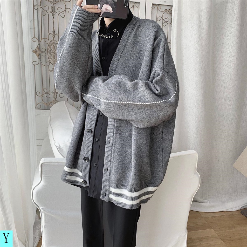 Áo Khoác Cardigan Dệt Kim Mỏng Tay Dài Dáng Rộng Phong Cách Hong Kong Trẻ Trung Cho Nam