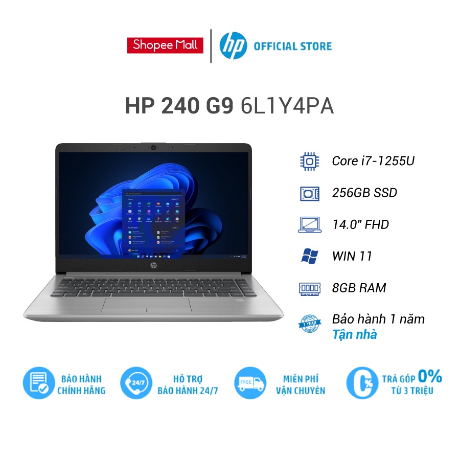 [Mã ELHP128 giảm 12% đơn 10TR] Laptop HP 240 G9 6L1Y4PA |i7-1255U| 8GB RAM |256GB SSD |14"FHD| Intel Iris Xe|Win11