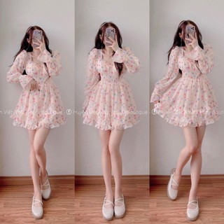 ĐẦM HOA CÚP NGỰC RỚT TAY LOE