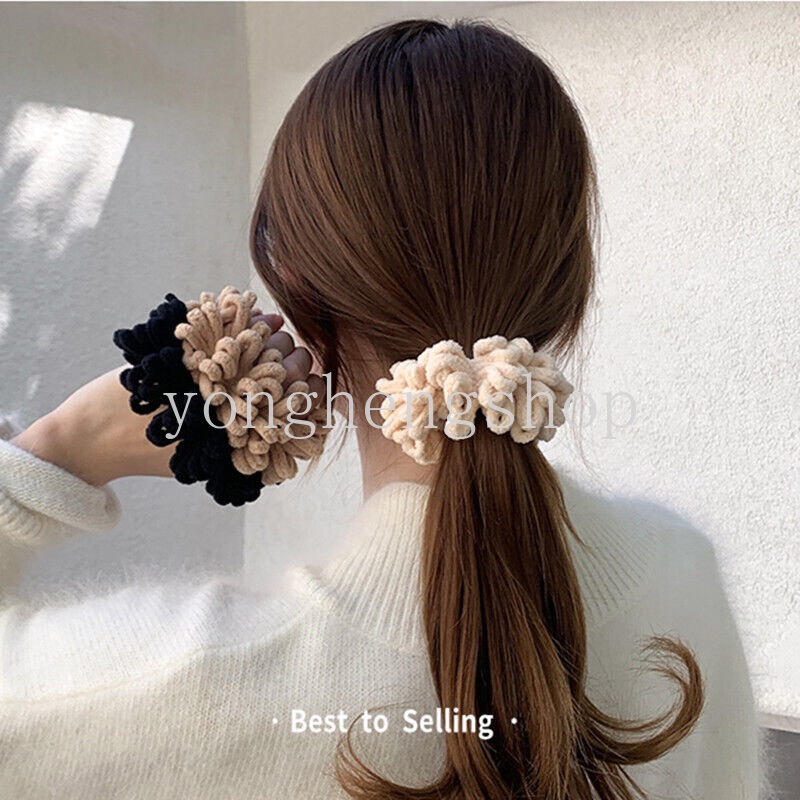 Dây Cột Tóc Co Giãn Phối Lông Tua Rua Đơn Giản Thời Trang Cho Nữ