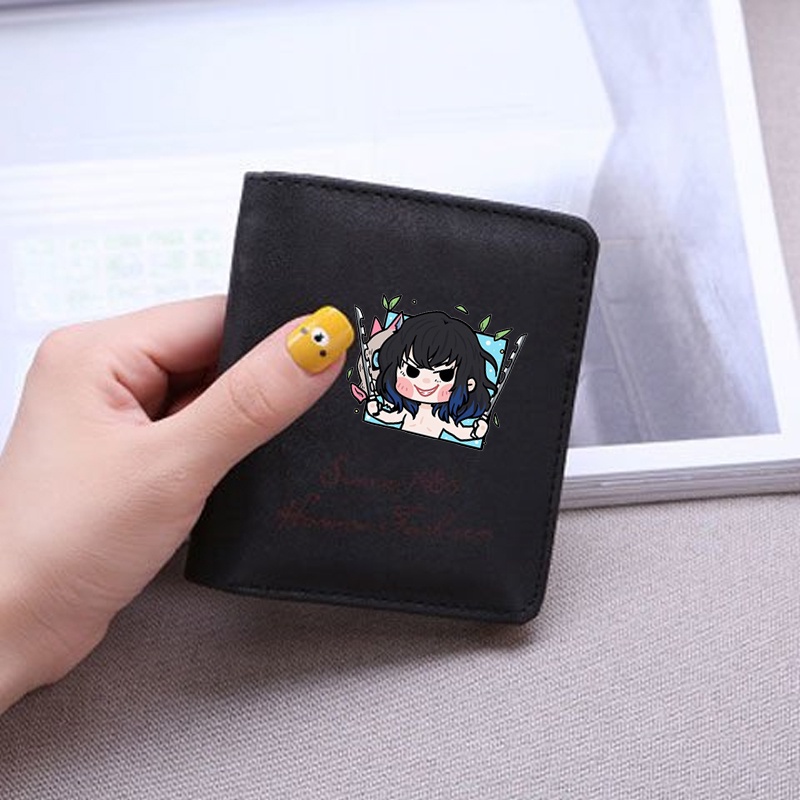 Ví ngắn in hình KIMETSU NO YAIBA Thanh Gươm Diệt Quỷ ver CHIBI VUÔNG đen hồng cầm tay tiện lợi anime chibi