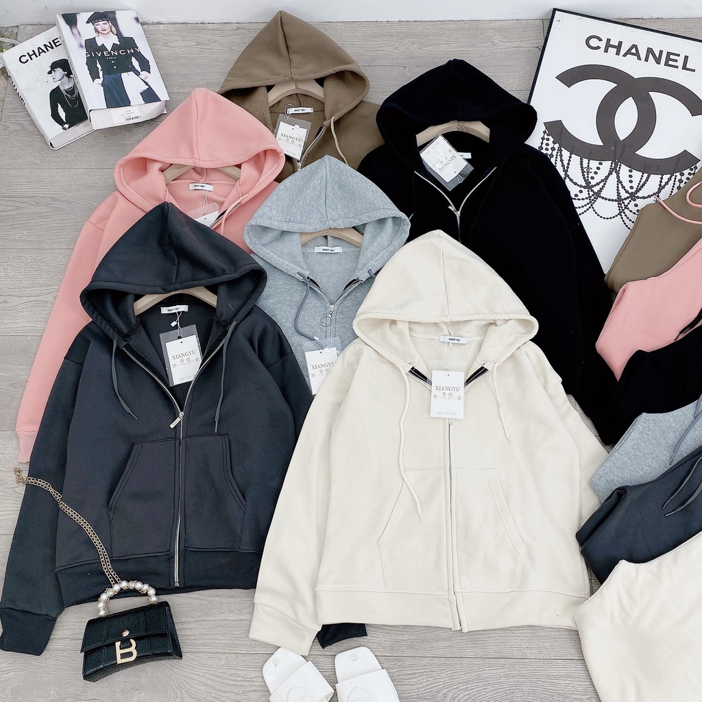 Set áo khoác nỉ bông kéo khoá kèm quần dài trơn dày dặn