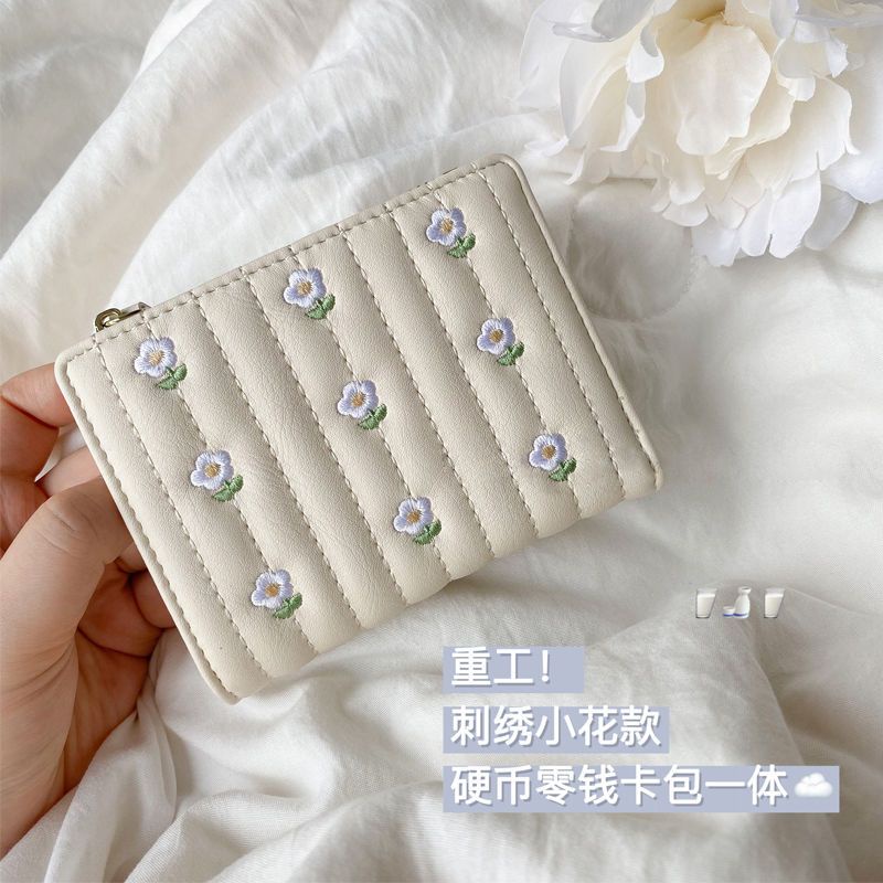 Ví Ngắn Mini Thêu Hoa Xinh Xắn Dành Cho Nữ