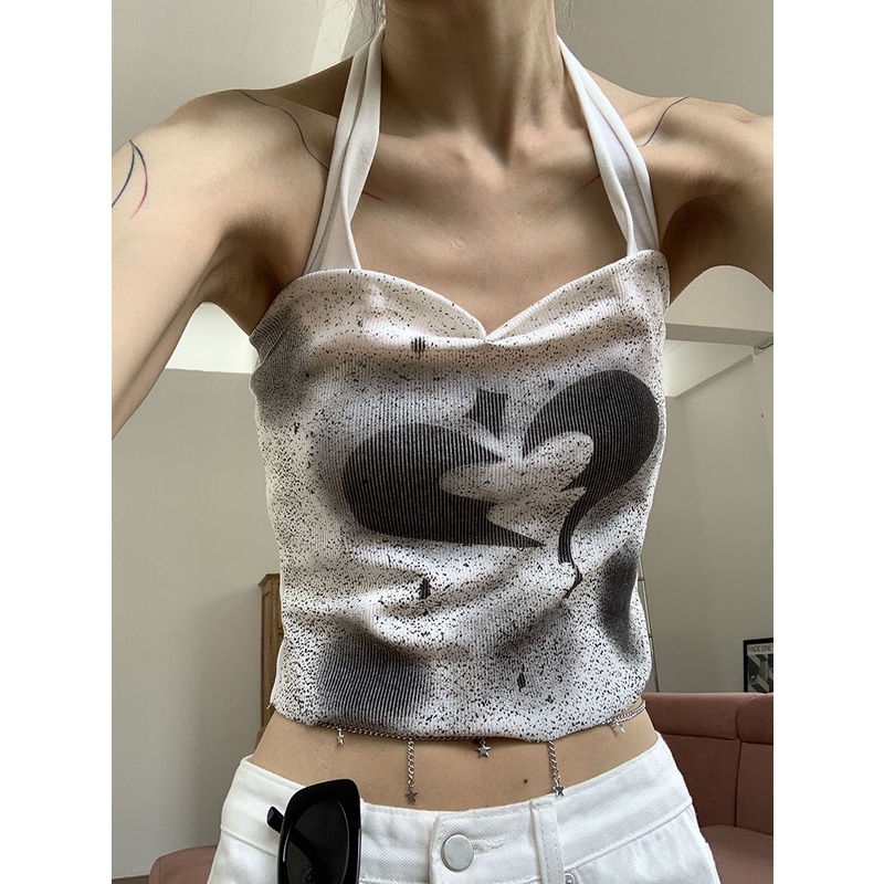 Áo hai dây dáng ôm in họa tiết thời trang mùa hè hàng mới cho bạn nữ