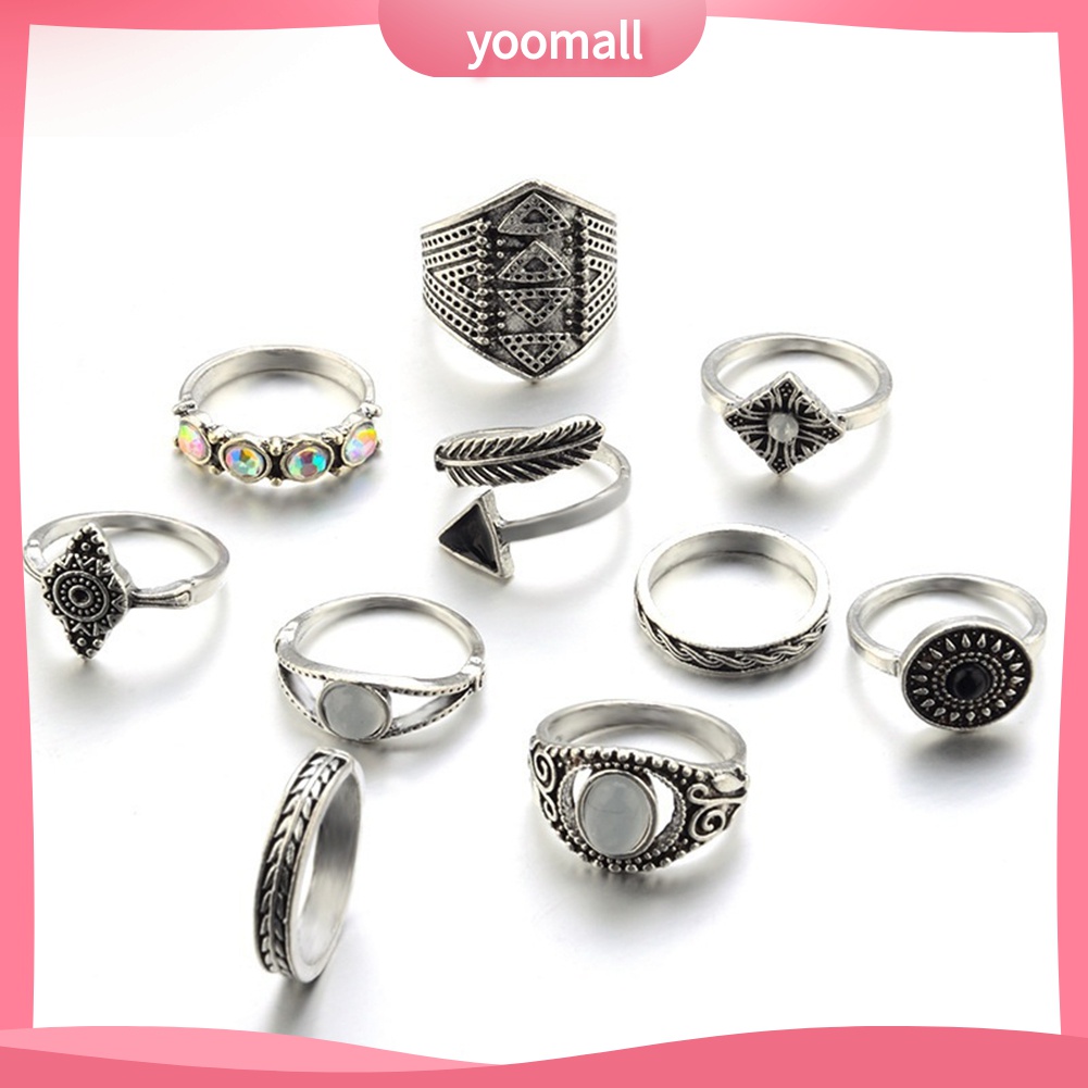 Set 10 Nhẫn Đeo Khớp Ngón Tay Phong Cách Boho Cho Nữ