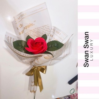 Một Cành Hoa Bông Hồng Sáp Lụa Đỏ 3D 30cm