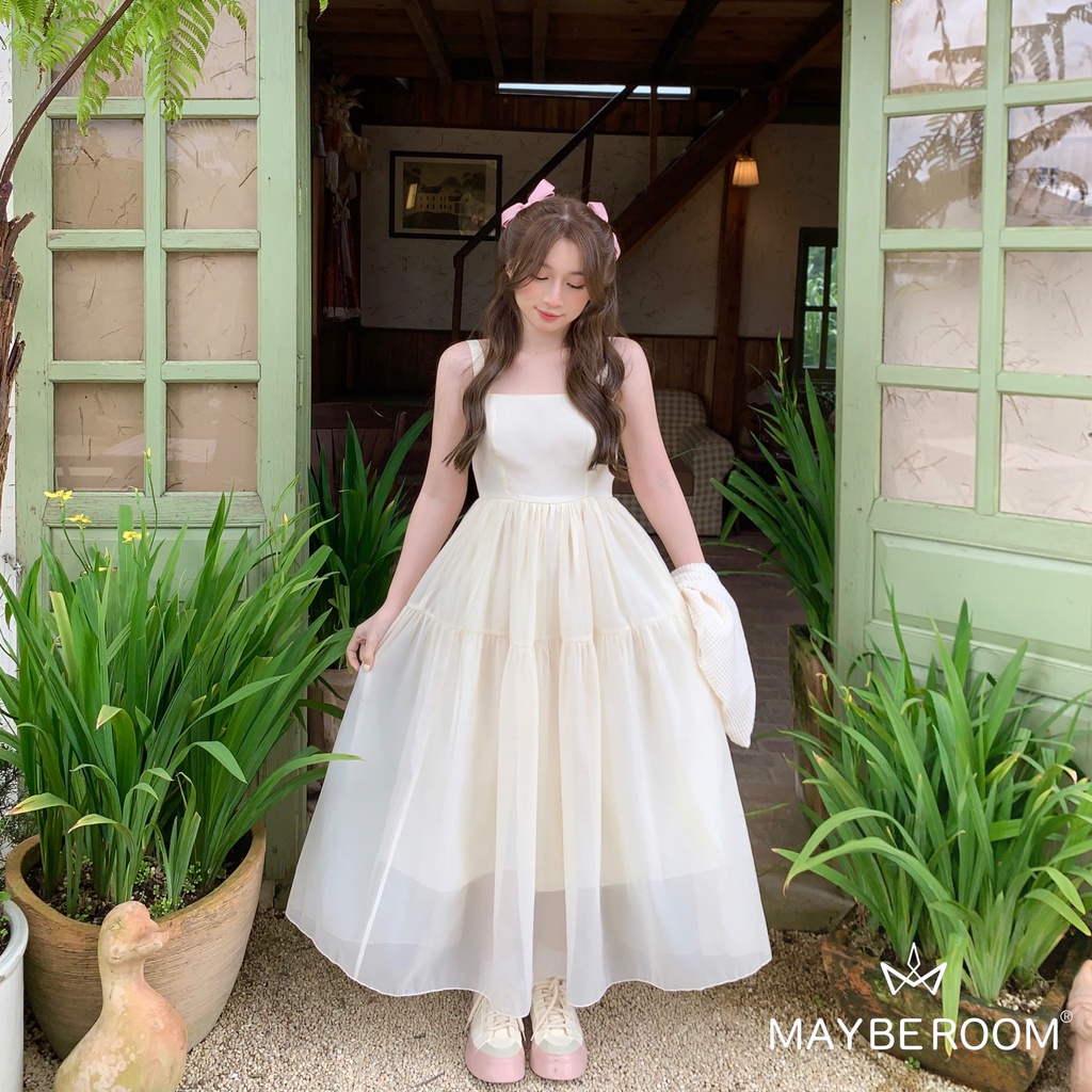 Váy hai dây voan be 2 lớp chiết eo dáng xoè a công chúa Selina dress Mayberoom