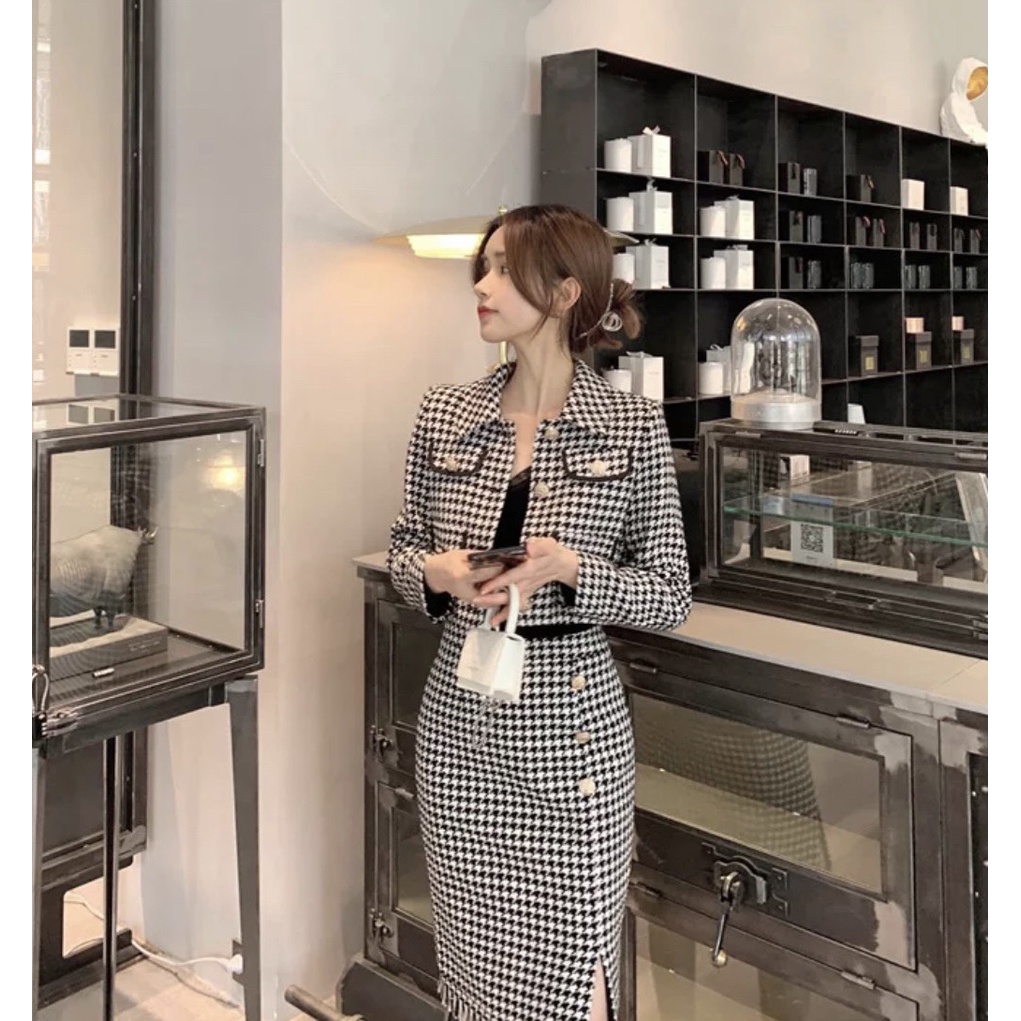 SET ÁO TAY DÀI MIX CHÂN VÁY HOẠ TIẾT CARO