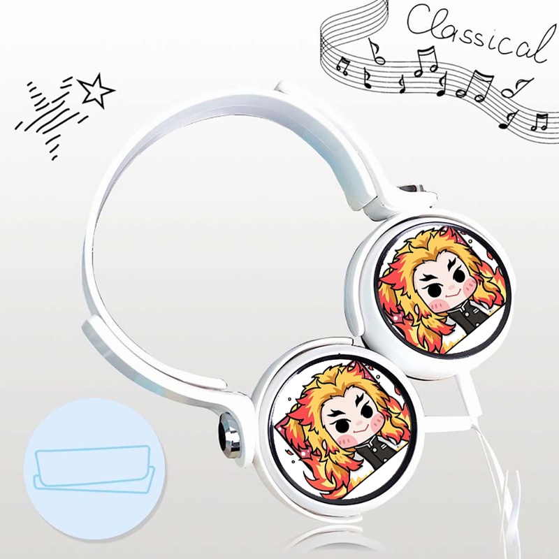 Tai nghe chụp in hình KIMETSU NO YAIBA Thanh Gươm Diệt Quỷ ver CHIBI VUÔNG anime chibi cắm dây tiện lợi thời trang