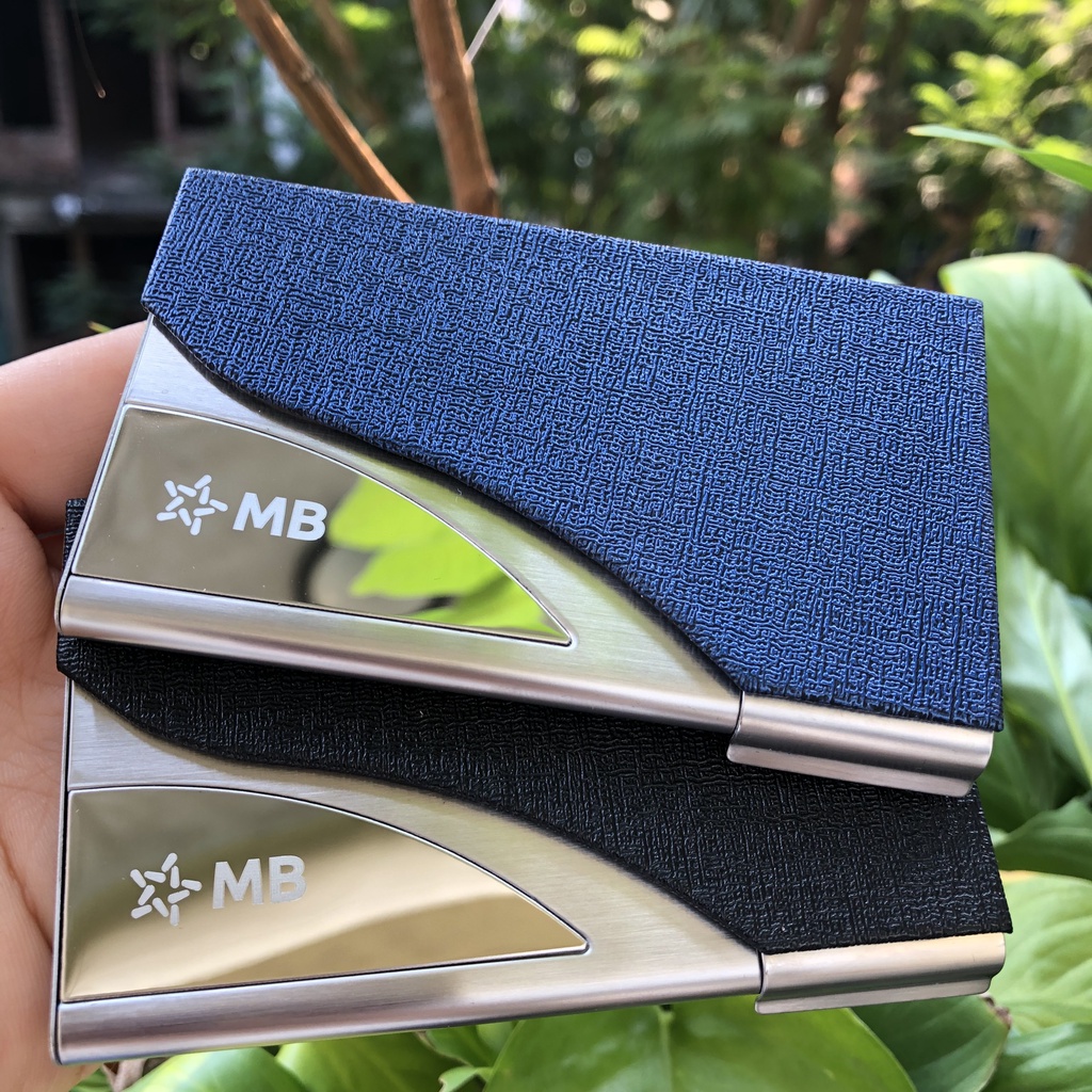 Ví đựng thẻ ATM, name card, card visit cao cấp bằng thép không rỉ khắc logo ngân hàng MB