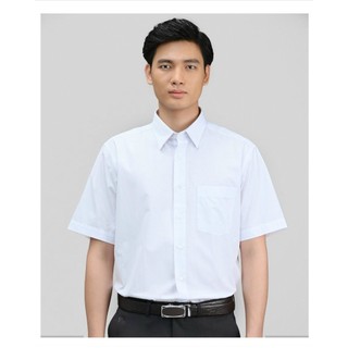 Áo sơ mi nam Việt Tiến màu trắng tay ngắn vải Spun poli, chính hãng , cao cấp – form suông  REGULAR- tà bầu