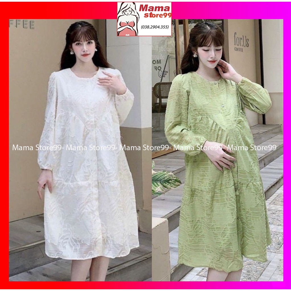 Váy Bầu Ren Thiết Kế Thu Đông. Đầm Bầu Công Sở Sang Chảnh Lịch Sự Dáng Suông Cổ Tròn Dài Tay HN0307 Mama Store99