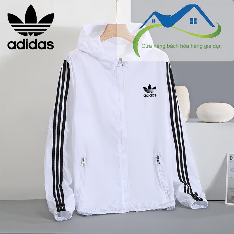 Adidas Áo khoác dù thể thao nhẹ thoáng khí chống gió có mũ trùm đầu cho nam và nữ