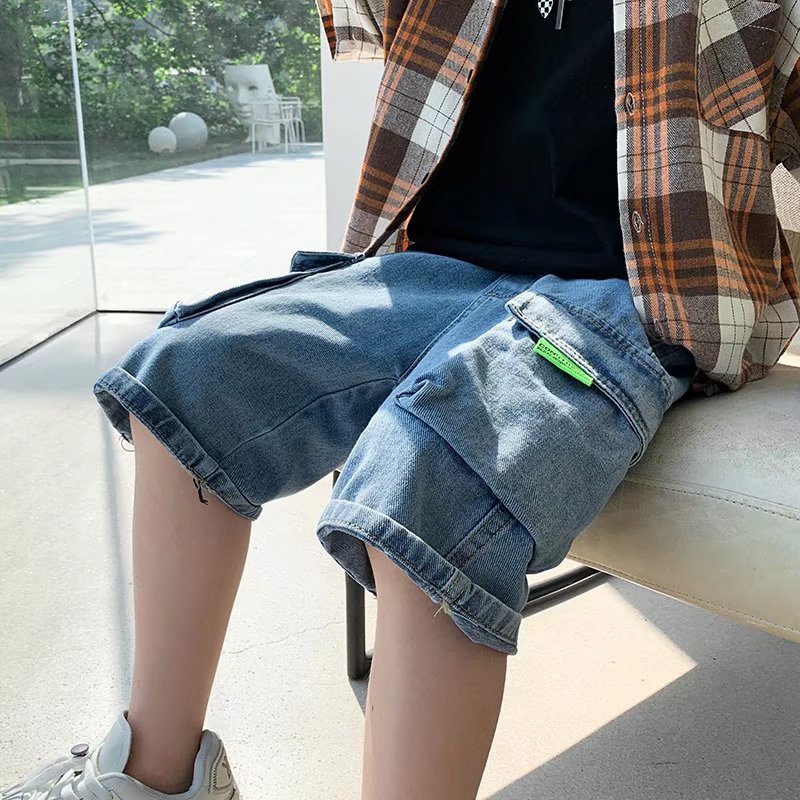 [BXPB] Quần Short Denim Dáng Rộng Thoải Mái Phong Cách Mới Cho Bé Trai Có Túi Lớn Mặc Vào 3-15 Tuổi