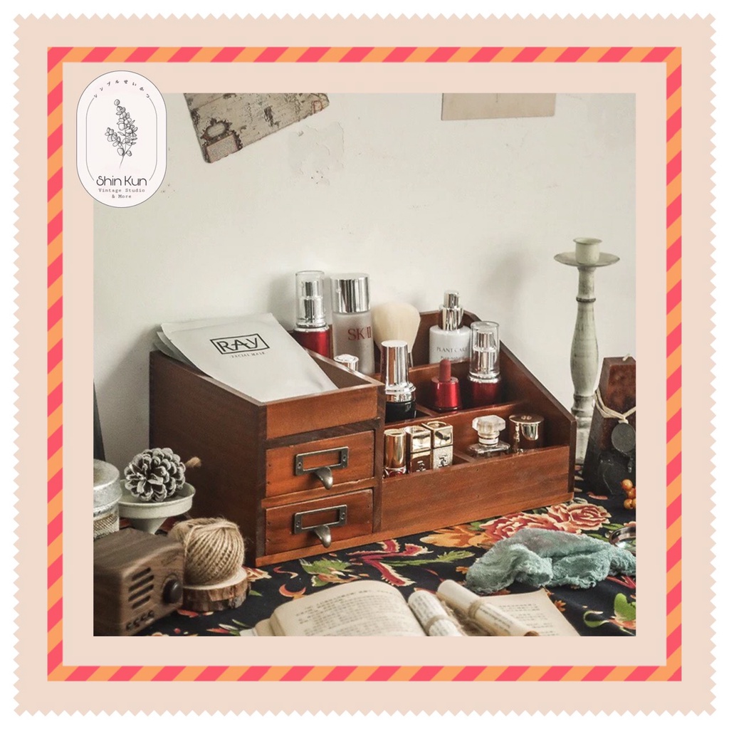 Kệ Đựng Mỹ Phẩm Để Bàn Bằng Gỗ Nhiều Ngăn Tiện Dụng Vintage SS34