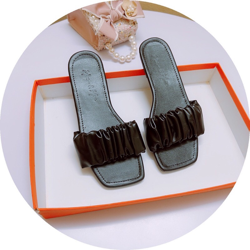 Dép lê quai nhún đế bệt da lì siêu rẻ