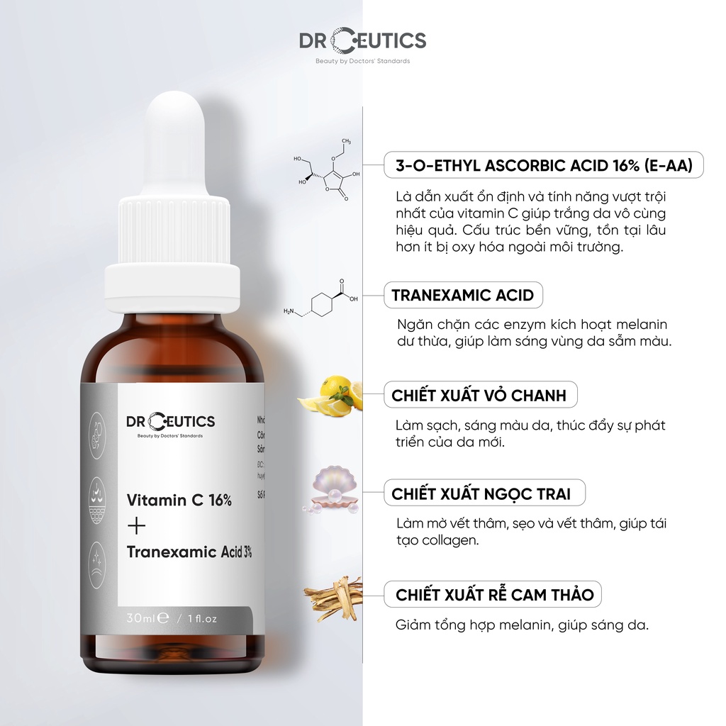 Serum Vitamin C 16% Drceutics và Basic vitamin C 12% Drceutics ngừa lão hóa sáng da mờ thâm