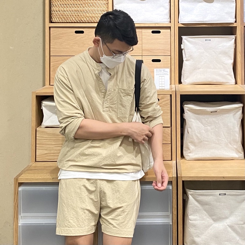 SANTÉ STUDIO - Set sơ mi dài tay và quần short vải đũi phong cách Hàn Quốc - TWINS SET