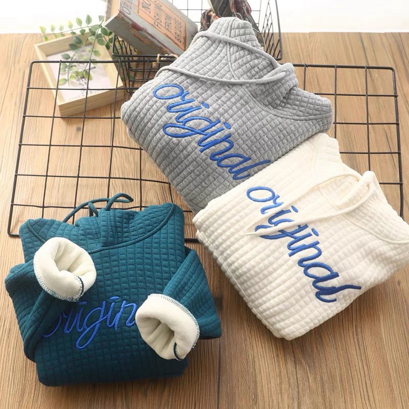Áo Hoodie Lót Lông Cừu Cỡ Vừa Thêu Họa Tiết Thời Trang Thu Đông Mới Cho Bé Trai