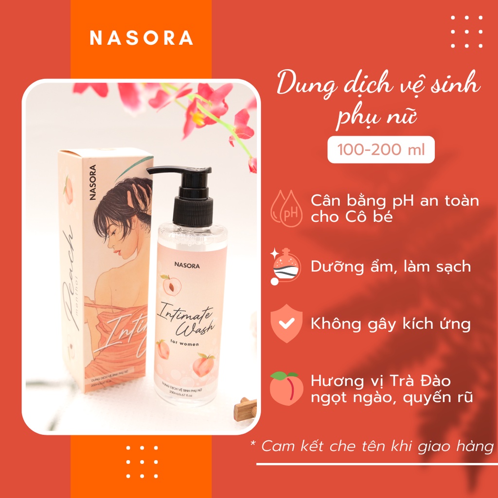 Dung dịch vệ sinh phụ nữ NASORA hương Đào thanh mát, khử mùi CÔNG NGHỆ MỚI chai 100ml và 200ml