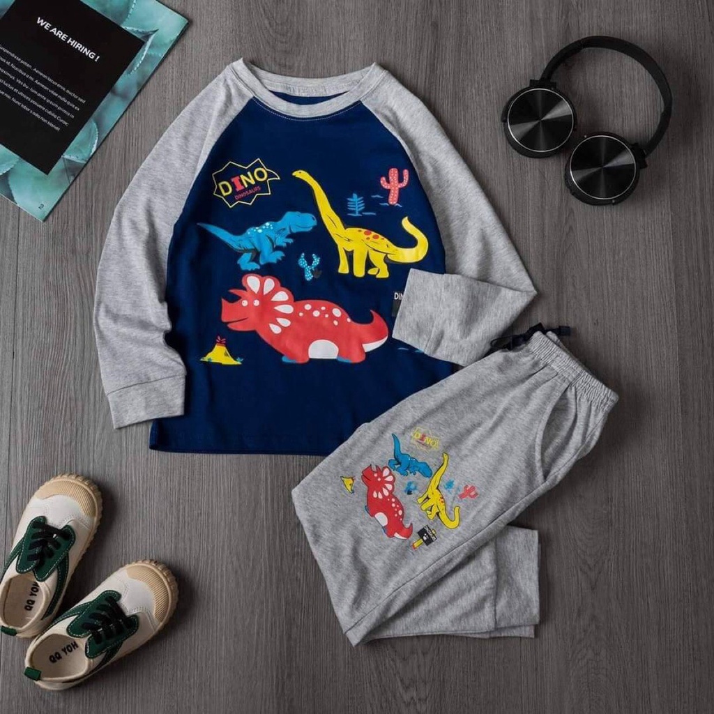 Bộ dài tay cotton ráp lăng cho bé trai 2-7T