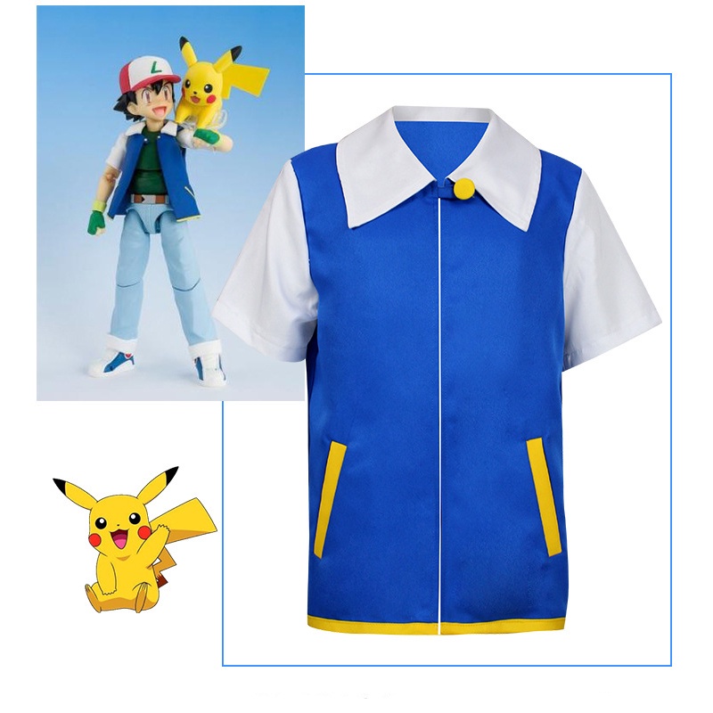 Bộ Áo Khoác + Găng Tay + Nón Hóa Trang Pokemon Ash Ketchum Cho Người Lớn Và Trẻ Em