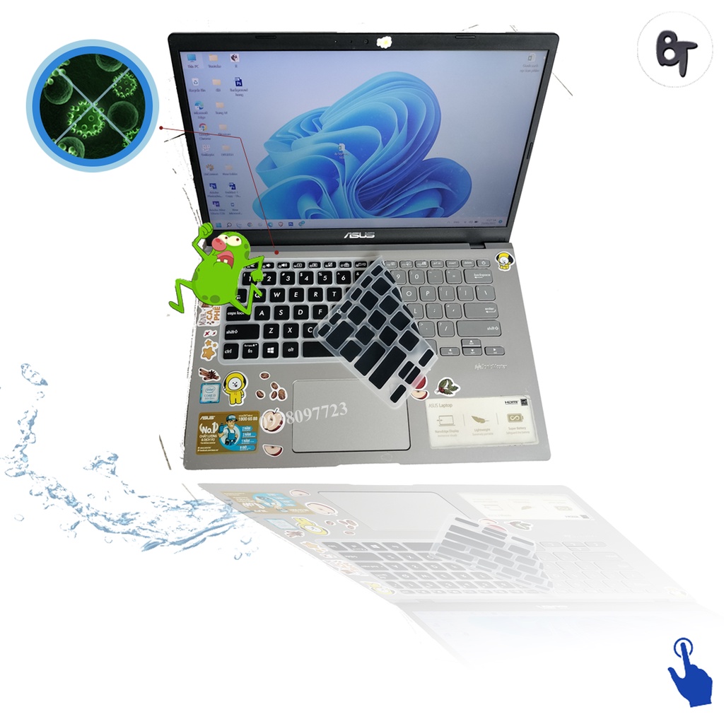 Ốp silicon phủ, che, cover, bảo vệ bàn phím laptop các hãng khỏi bụi bẩn, nước.