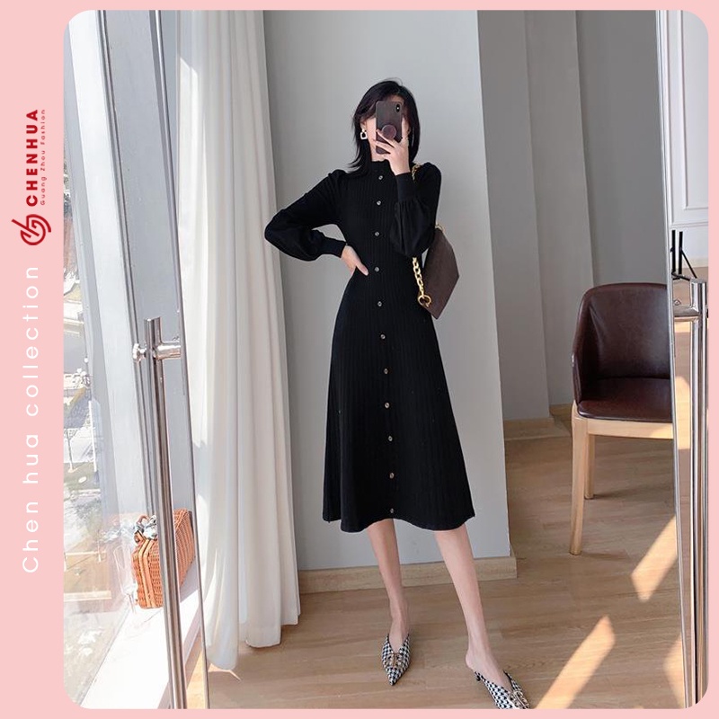 Váy len nữ dáng dài ChenHua đầm len QC đẹp VT24