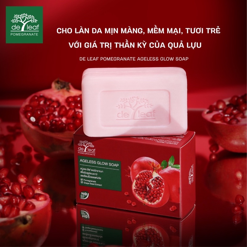 Xà bông De Leaf Pomegranate Ageless Glow Soap bánh xà bông tắm lựu đỏ