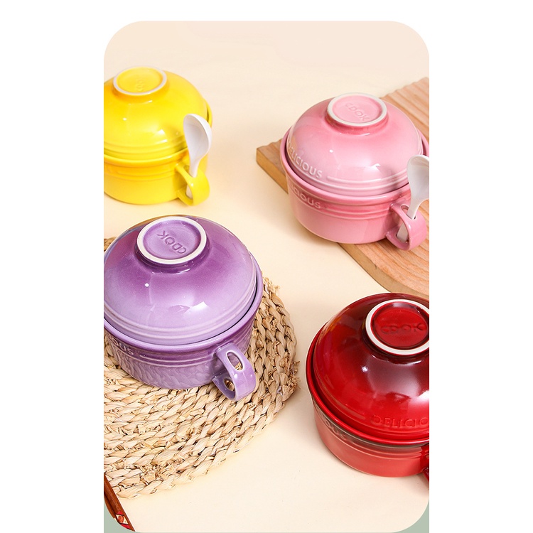 Le Creuset Tô Sứ Ăn Mì Có Nắp Đa Năng Kèm Muỗng Đũa