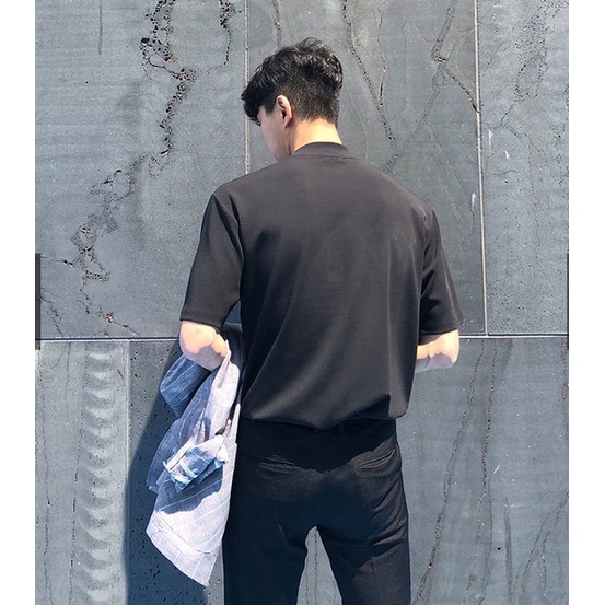 Áo thun nam trơn cổ cao mùa hè, phong cách trưởng thành nam tay lửng