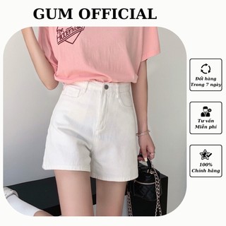 Quần short kaki jeans GUM OFFICIAL trơn lưng cao ống rộng, quần lửng bò ngắn đen trắng be