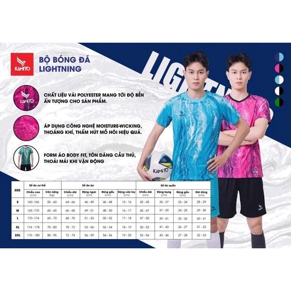 Áo Bóng Đá KAMITO LIGHTNING -Bộ đồ đá bóng Chất vải cao cấp, thấm hút tốt siêu nhanh