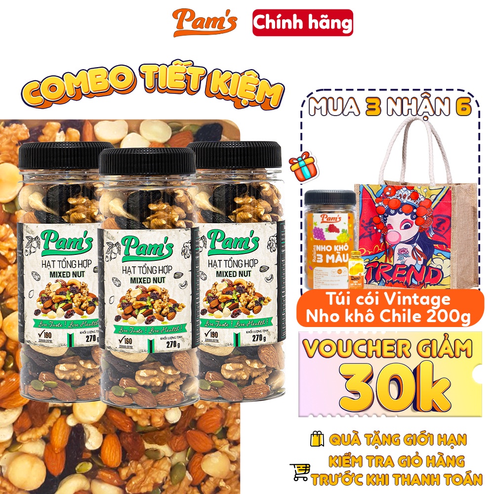 COMBO 3 Hũ Siêu Hạt Mix 6 Loại(Macca, Hạnh Nhân, Điều, Nhân Óc Chó, Hạt Bí, Nho Úc)