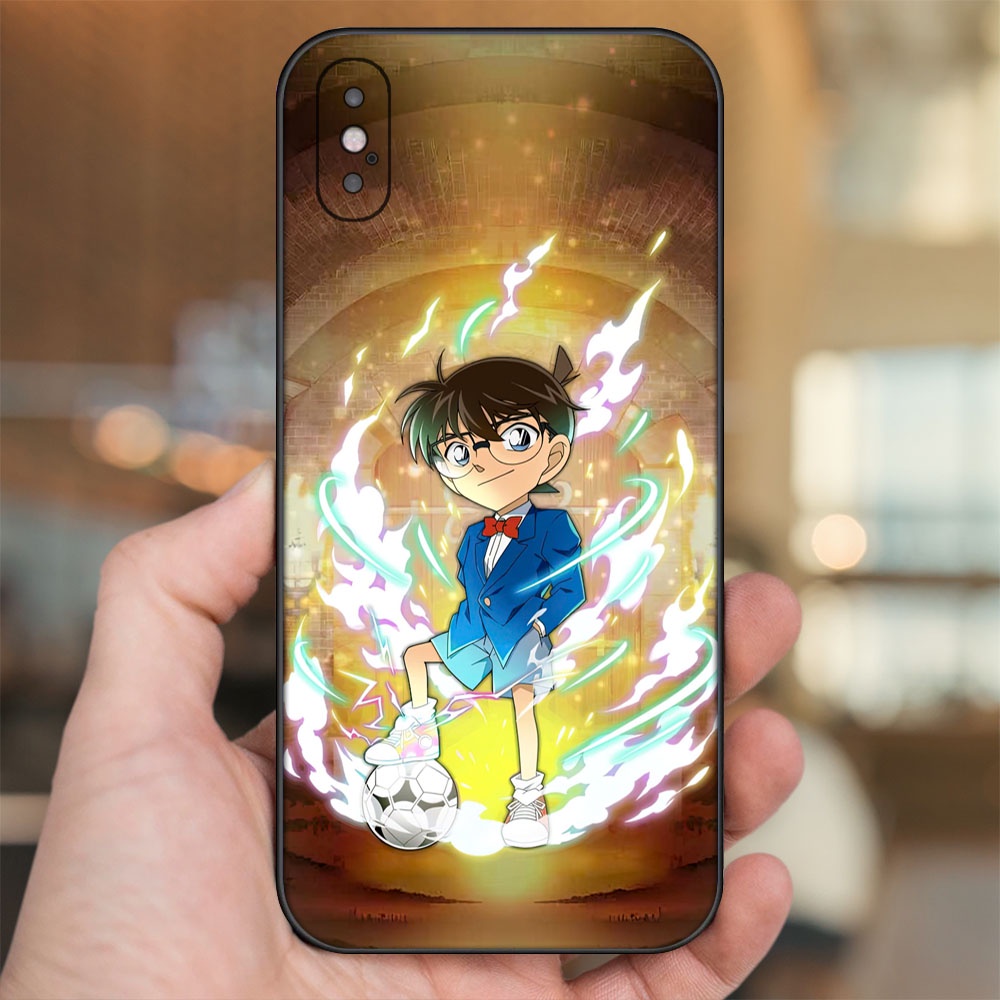 Ốp lưng iPhone X, Xs dẻo đen cạnh vuông in hình Shinichi Conan Thám Tử Lừng Danh