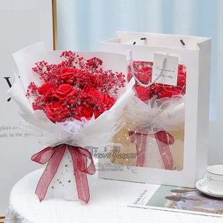 Quà tặng 20/10 - valentine hoa hồng sáp 8 bông kèm mix hoa khô có đèn
