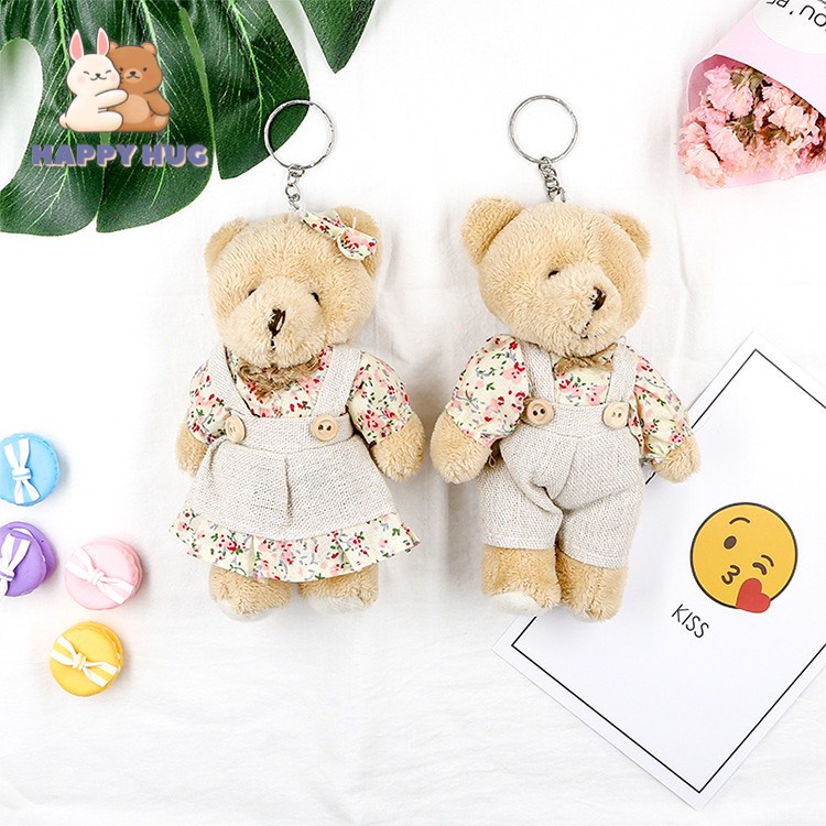 Móc khóa đôi gấu bông ( 1 đôi ), thú nhồi bông đáng yêu lông xù cao cấp size 10 cm - Happy Hug