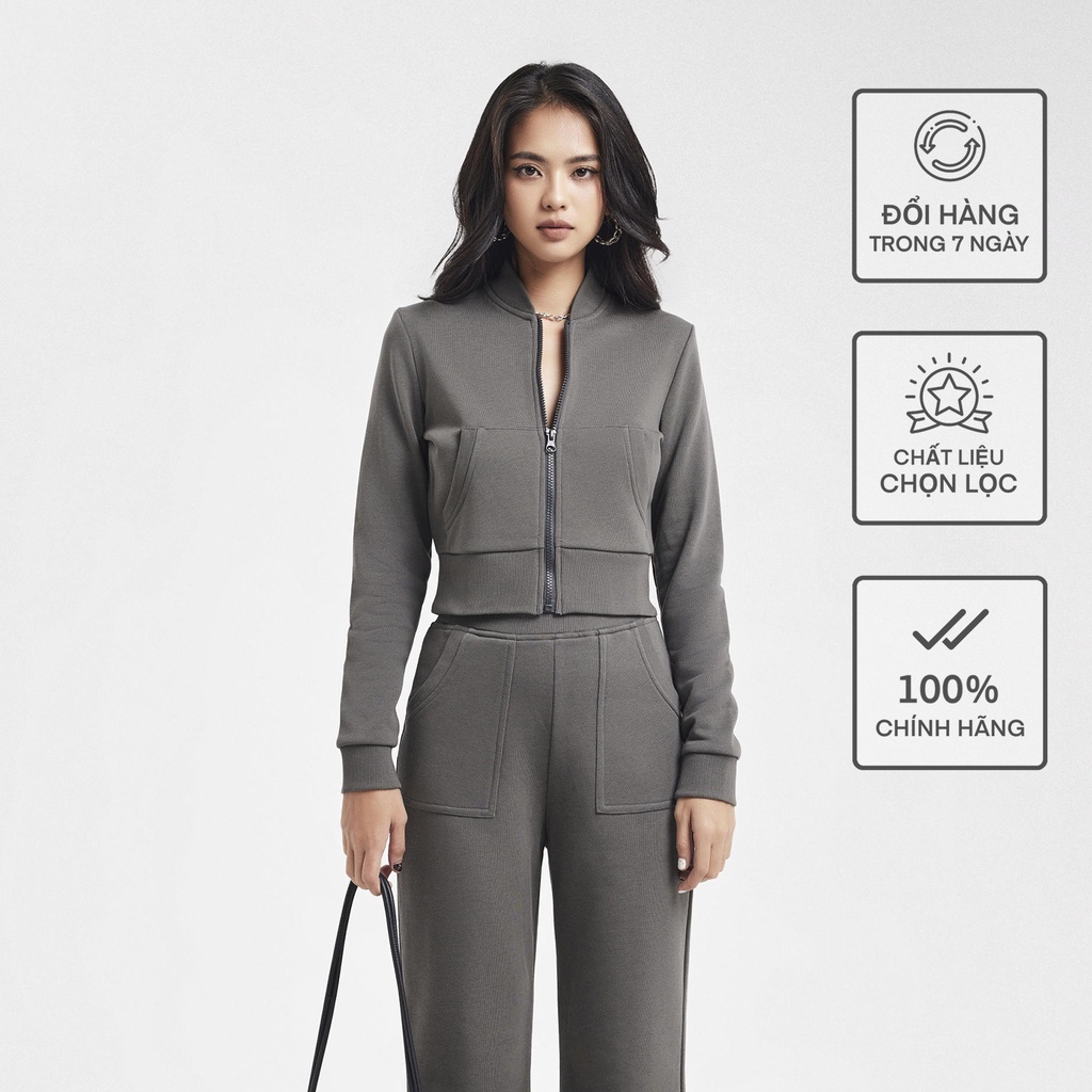 Áo Khoác Nỉ Cổ Bo Nữ BUSY Nỉ Chân Cua AKN2