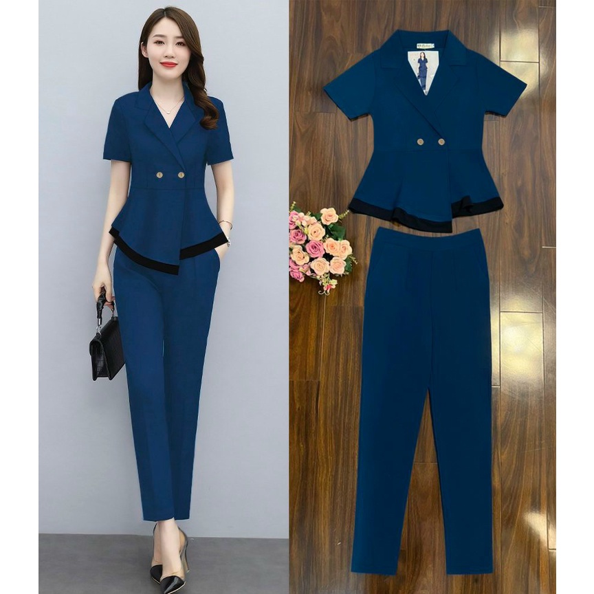 Set nữ sang chảnh đẹp 💕FREESHIP💕 nguyên bộ quần dài lưng thun áo cổ vest xinh xắn Mã số: TJ1147
