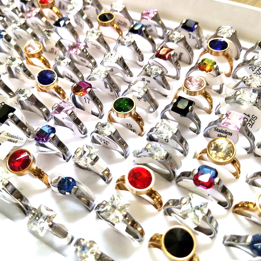 Bộ 30 Nhẫn Thép Không Gỉ Đính Đá Zircon Sang Trọng Thời Trang