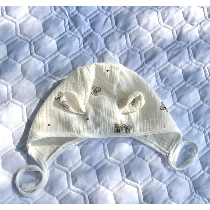 Mũ bonnet chất liệu xô muslin hoạ tiết xinh xắn cho bé