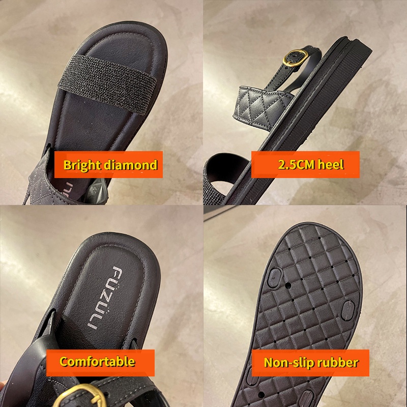 Xăng đan Đế Bằng Cao 2.5CM Đính Đá Thời Trang Dành Cho Nữ