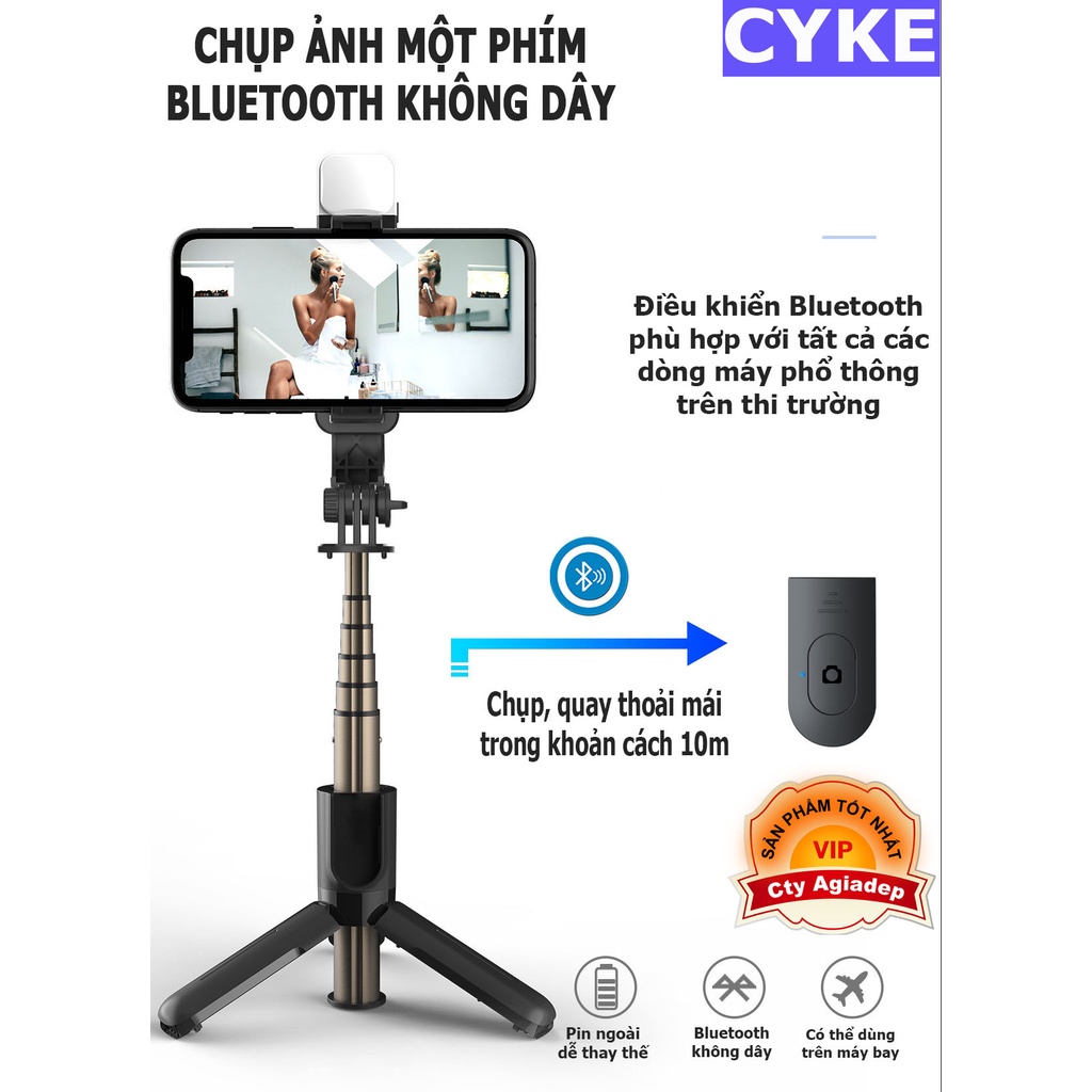 Gậy Tự Sướng Selfie Tripod - Kèm Nút Chụp Ảnh bluetooth Không Dây Từ Xa Chuyên Nghiệp Streamer Live Streaming - CYKE